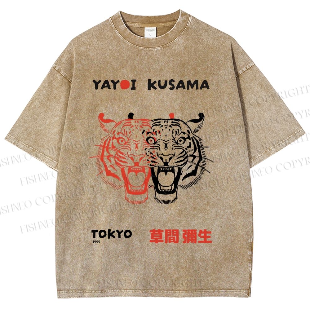 Unisex Yayoi Kusama Patchwork Tiger Printed Washed Tee