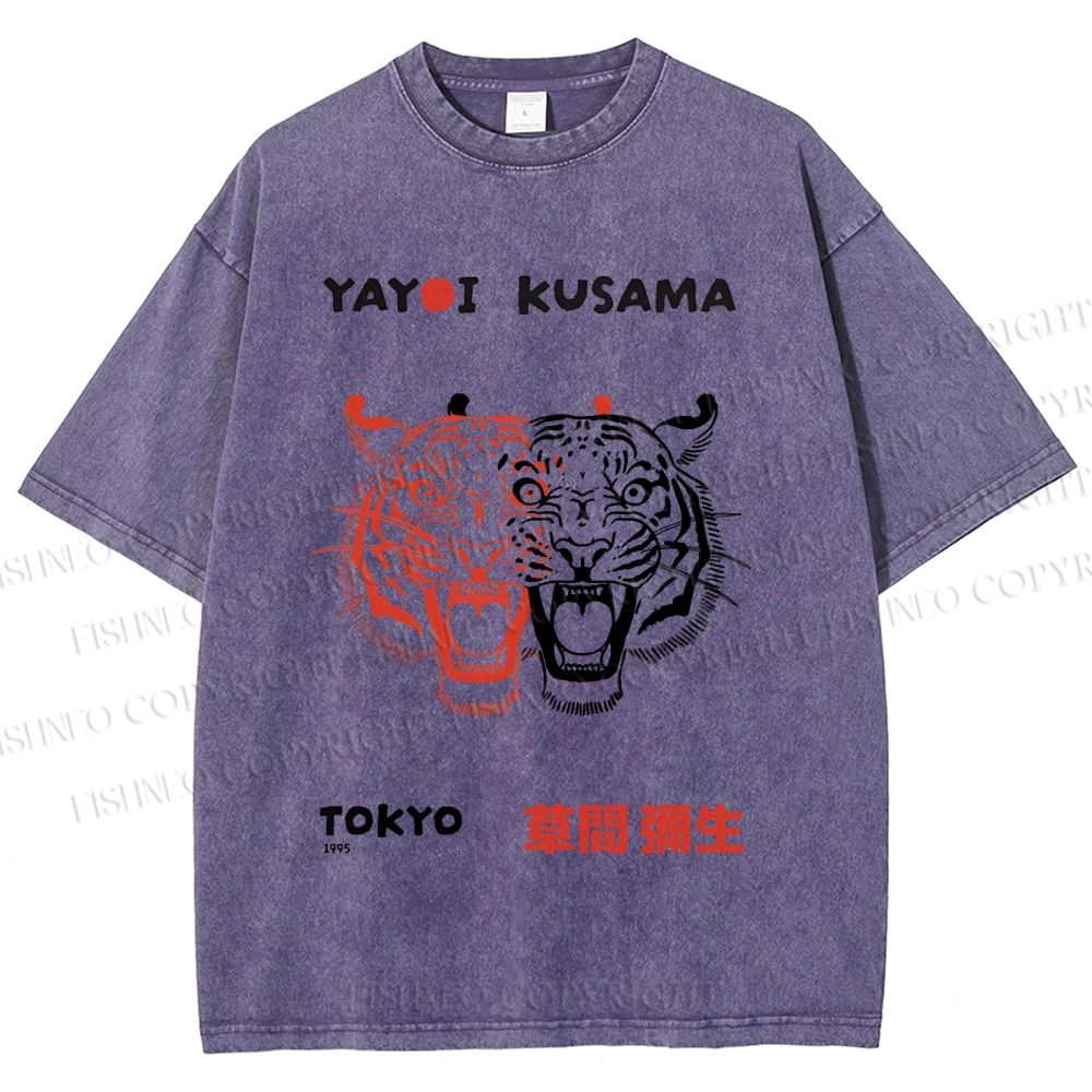 Unisex Yayoi Kusama Patchwork Tiger Printed Washed Tee