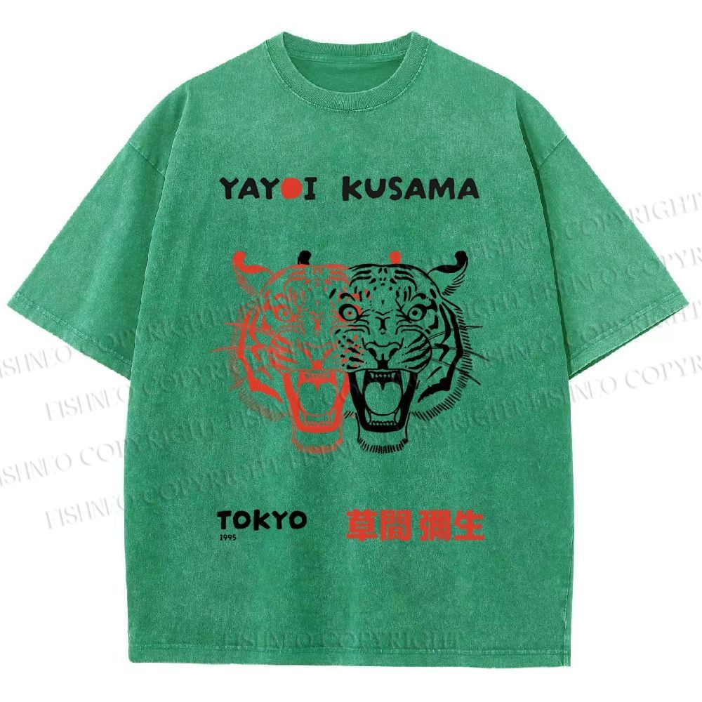Unisex Yayoi Kusama Patchwork Tiger Printed Washed Tee