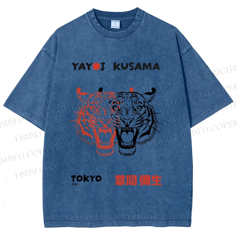 Unisex Yayoi Kusama Patchwork Tiger Printed Washed Tee