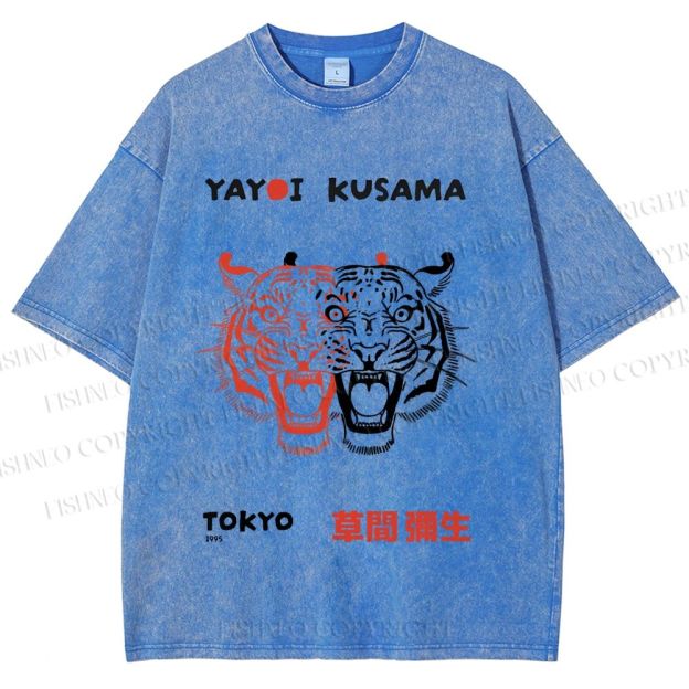 Unisex Yayoi Kusama Patchwork Tiger Printed Washed Tee
