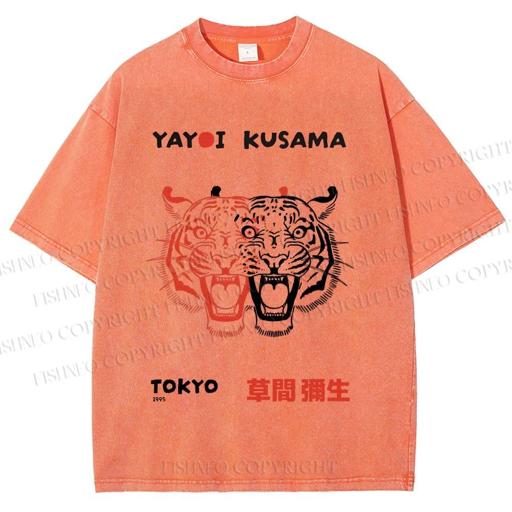 Unisex Yayoi Kusama Patchwork Tiger Printed Washed Tee