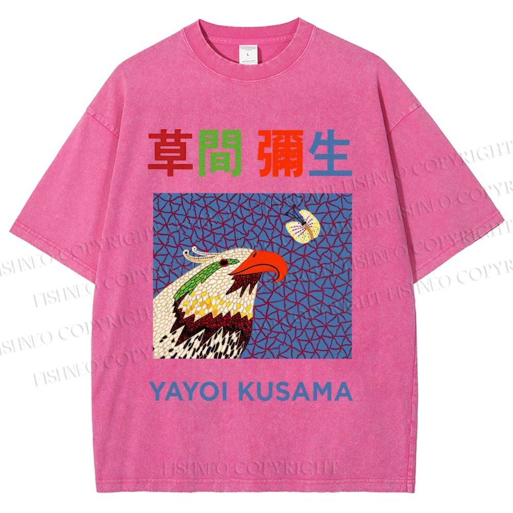Unisex Yayoi Kusama Colorful Bird Printed Washed Tee