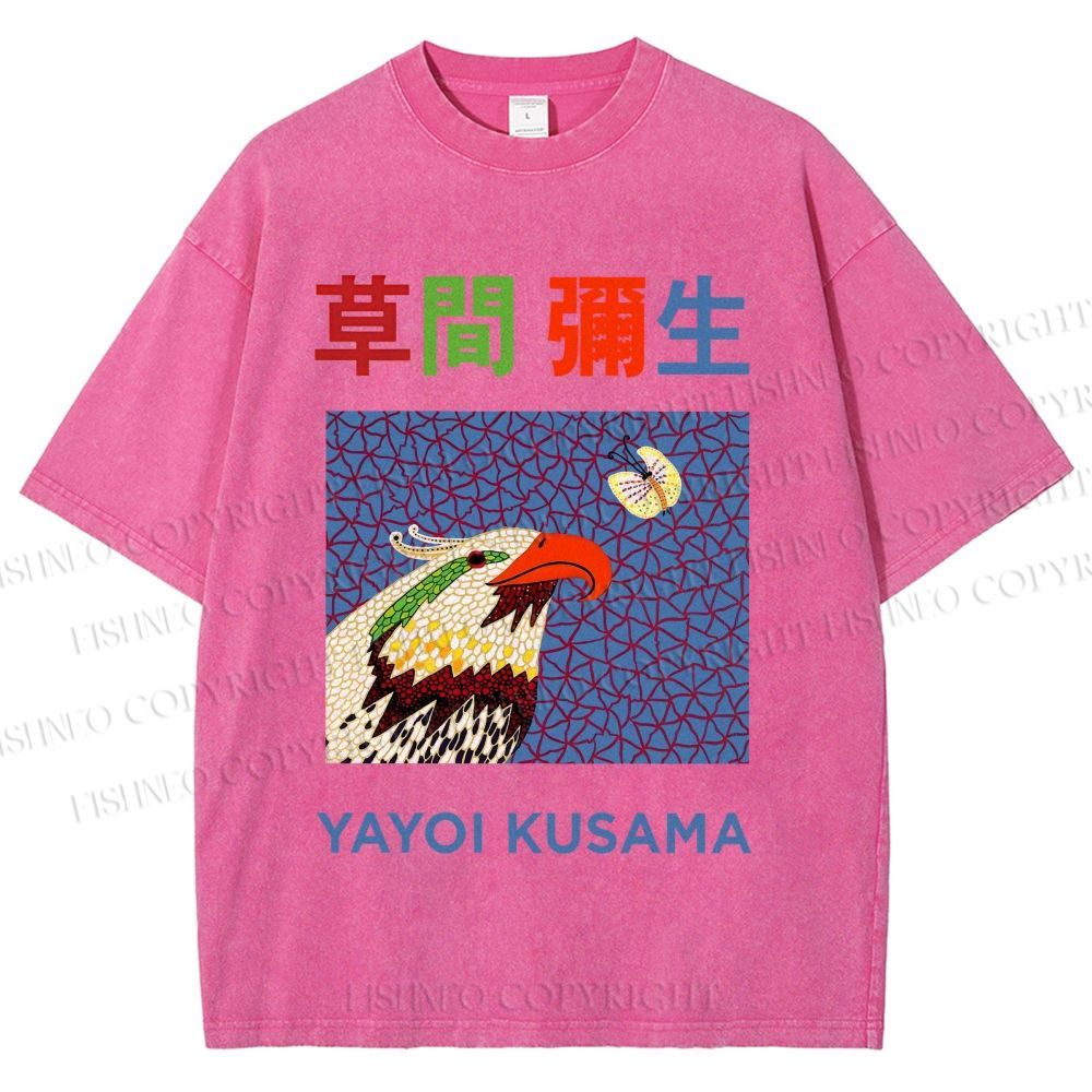 Unisex Yayoi Kusama Colorful Bird Printed Washed Tee