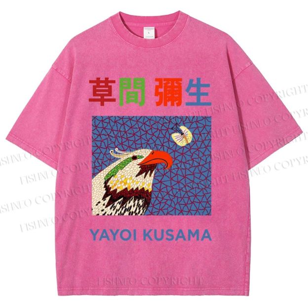 Unisex Yayoi Kusama Colorful Bird Printed Washed Tee