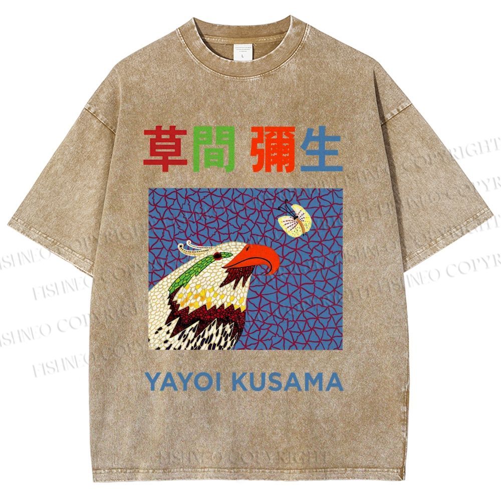Unisex Yayoi Kusama Colorful Bird Printed Washed Tee
