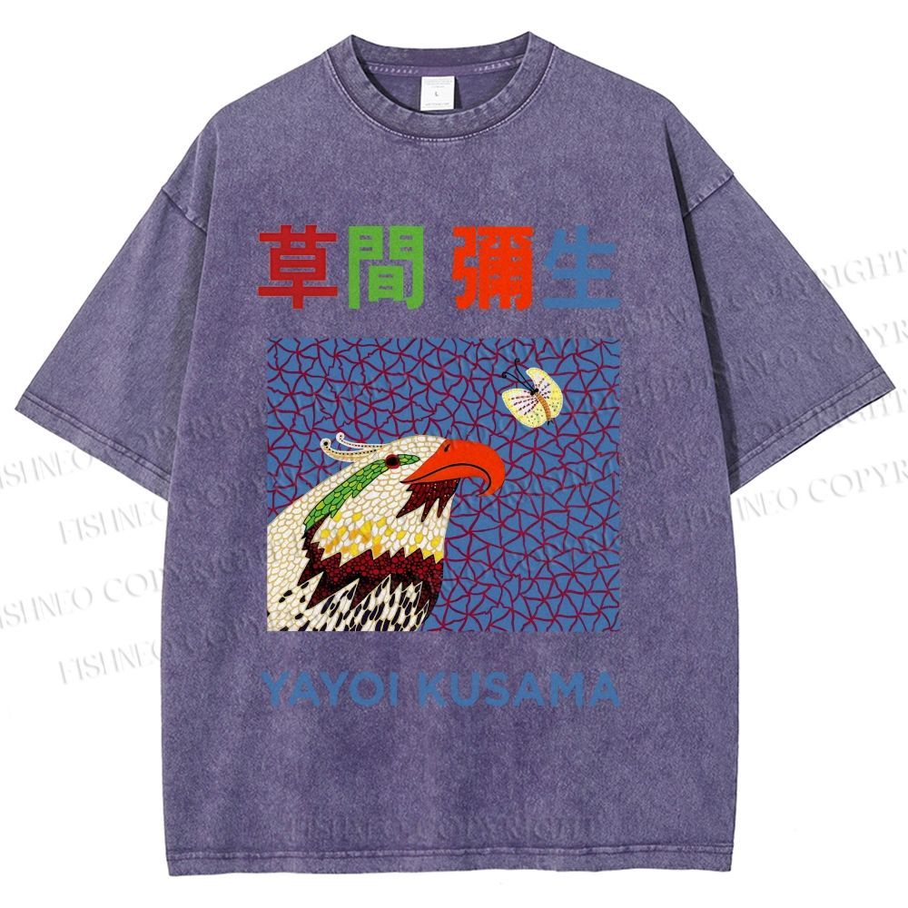Unisex Yayoi Kusama Colorful Bird Printed Washed Tee