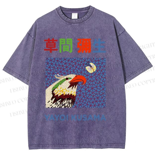 Unisex Yayoi Kusama Colorful Bird Printed Washed Tee