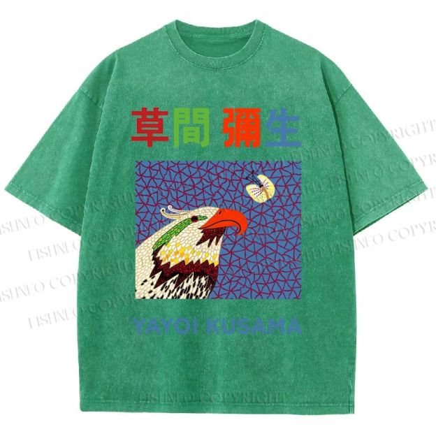 Unisex Yayoi Kusama Colorful Bird Printed Washed Tee