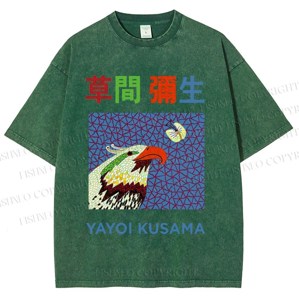 Unisex Yayoi Kusama Colorful Bird Printed Washed Tee
