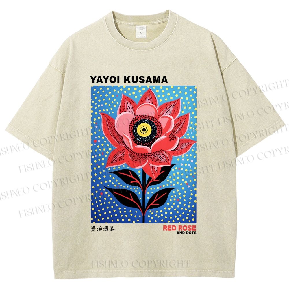 Unisex Yayoi Kusama Polka Dot Flower Printed Washed Tee