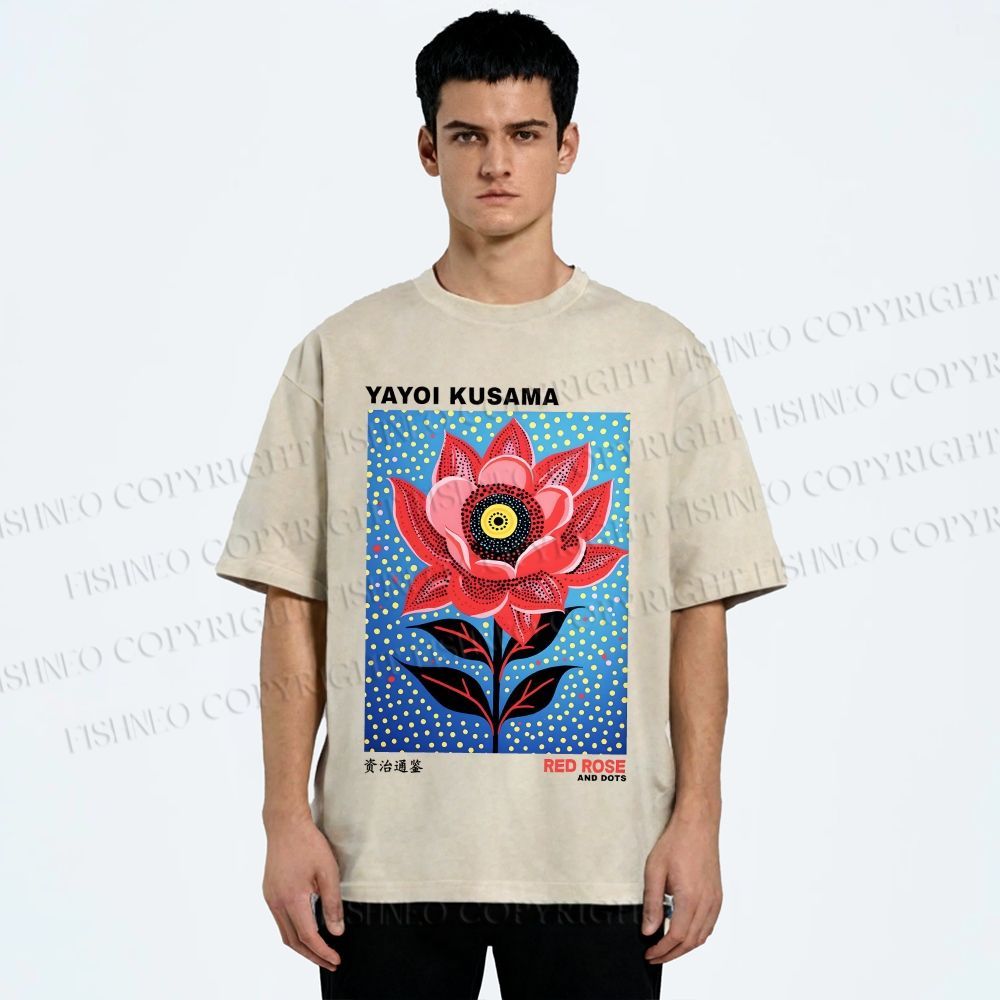 Unisex Yayoi Kusama Polka Dot Flower Printed Washed Tee