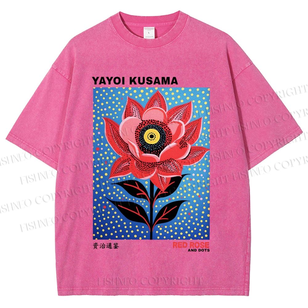 Unisex Yayoi Kusama Polka Dot Flower Printed Washed Tee