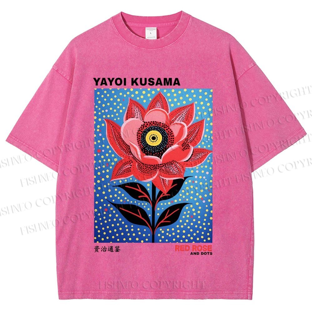 Unisex Yayoi Kusama Polka Dot Flower Printed Washed Tee