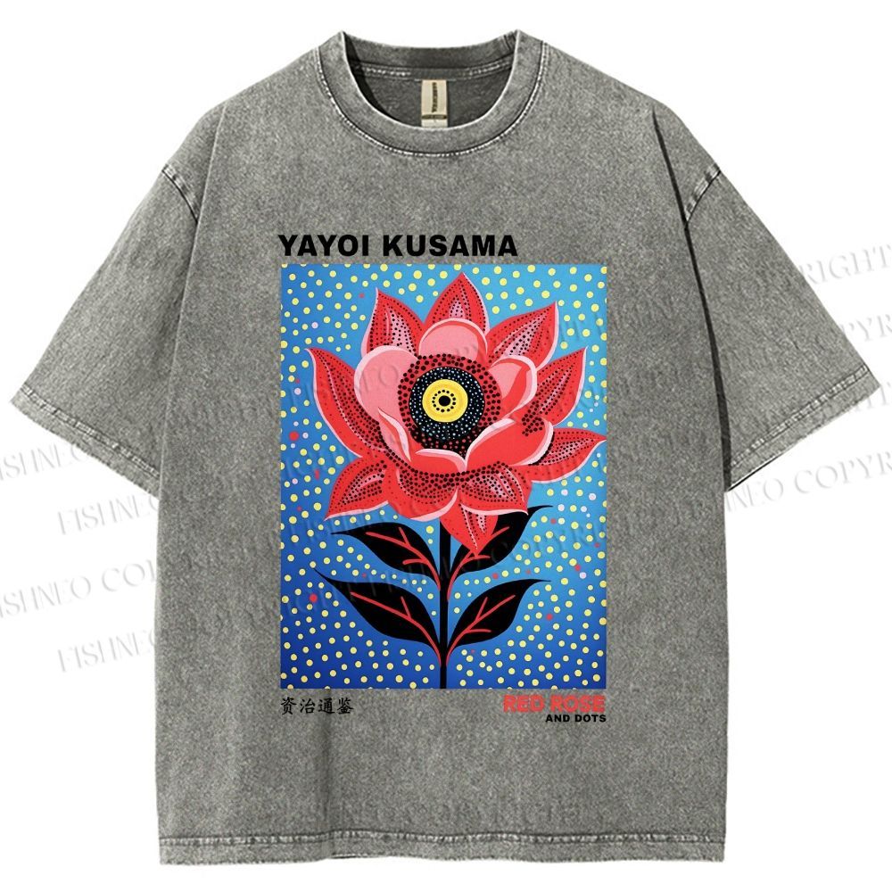 Unisex Yayoi Kusama Polka Dot Flower Printed Washed Tee