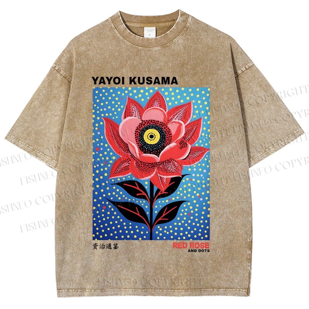 Unisex Yayoi Kusama Polka Dot Flower Printed Washed Tee