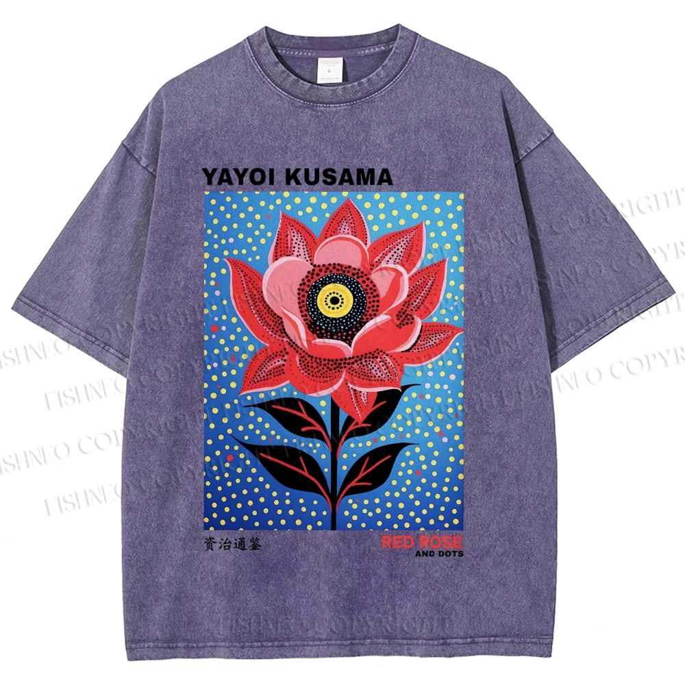 Unisex Yayoi Kusama Polka Dot Flower Printed Washed Tee