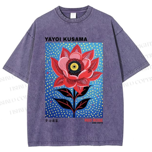 Unisex Yayoi Kusama Polka Dot Flower Printed Washed Tee