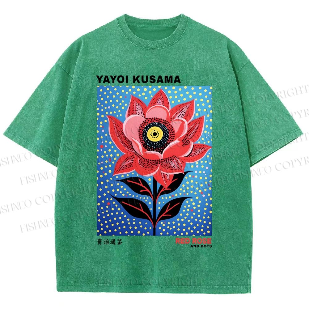 Unisex Yayoi Kusama Polka Dot Flower Printed Washed Tee