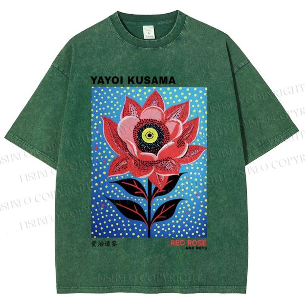 Unisex Yayoi Kusama Polka Dot Flower Printed Washed Tee