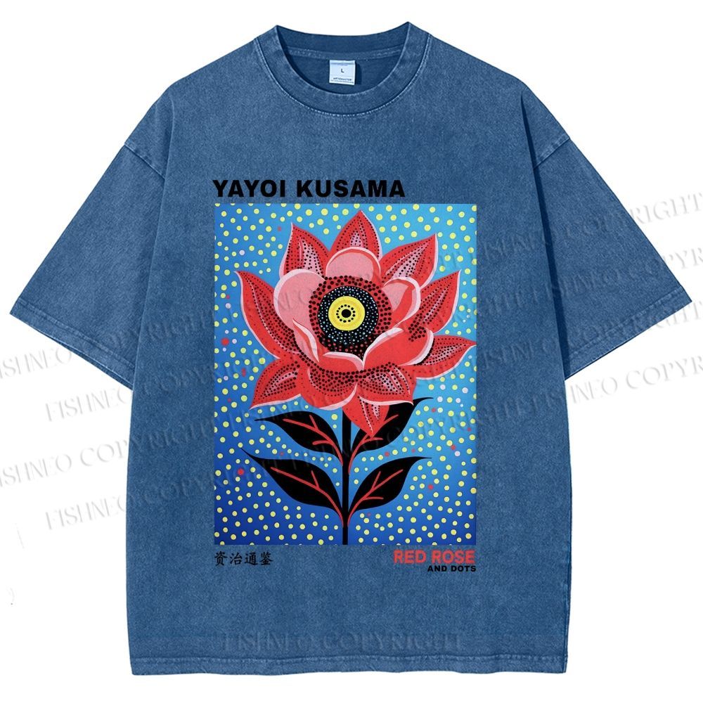Unisex Yayoi Kusama Polka Dot Flower Printed Washed Tee