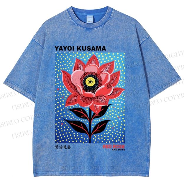 Unisex Yayoi Kusama Polka Dot Flower Printed Washed Tee