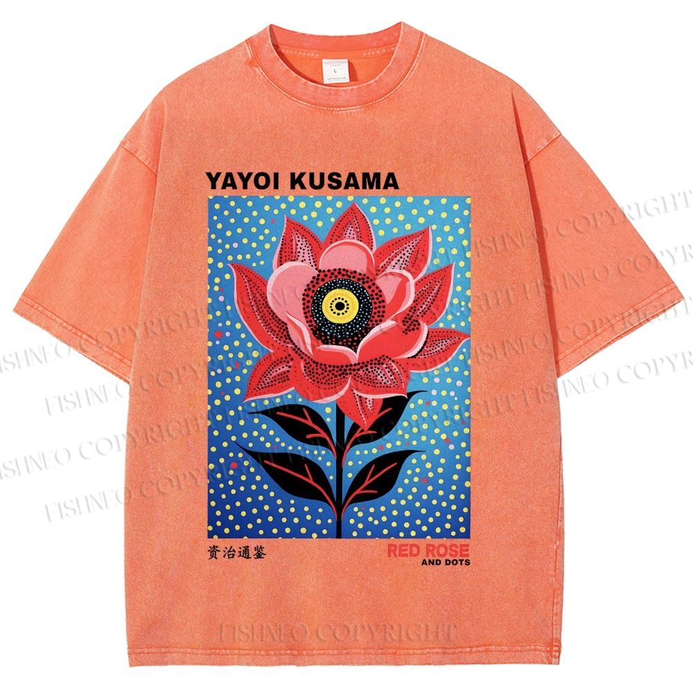 Unisex Yayoi Kusama Polka Dot Flower Printed Washed Tee