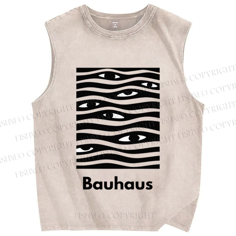 Unisex Bauhaus Wave Eyes Printed Washed Tank Top