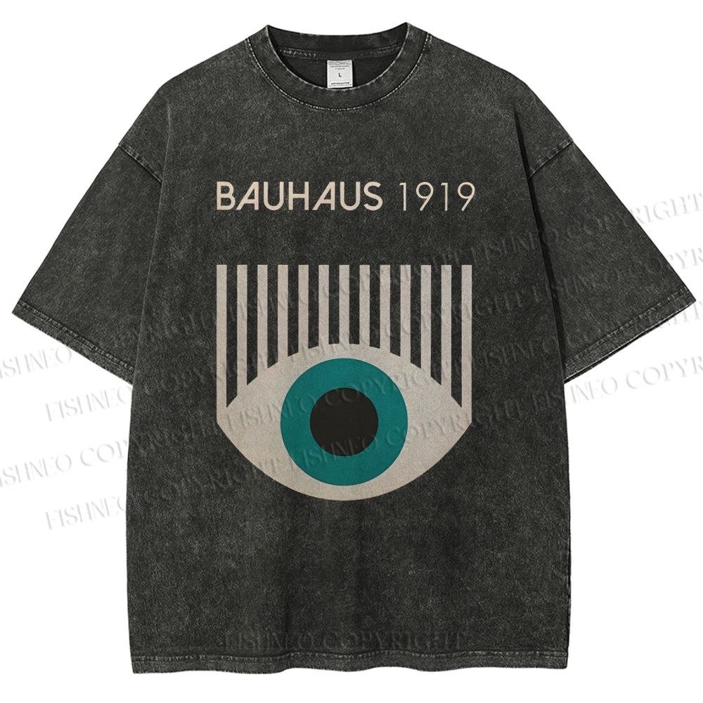 Unisex Bauhaus Geometric Eyes Printed Washed Tee