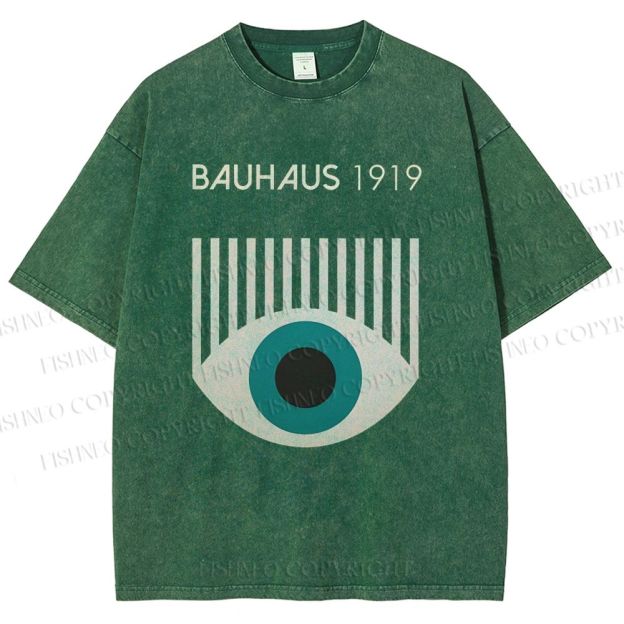Unisex Bauhaus Geometric Eyes Printed Washed Tee