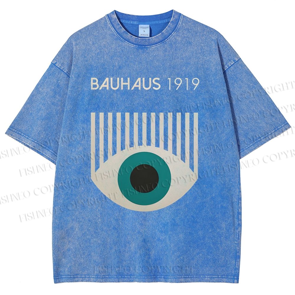 Unisex Bauhaus Geometric Eyes Printed Washed Tee