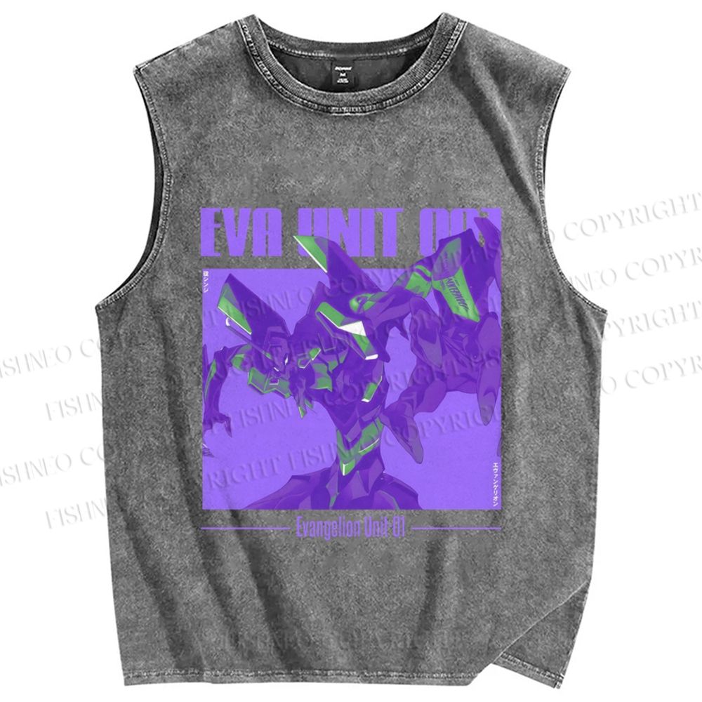 Unisex Neon Genesis Evangelion Unit 01Printed Washed Tank Top