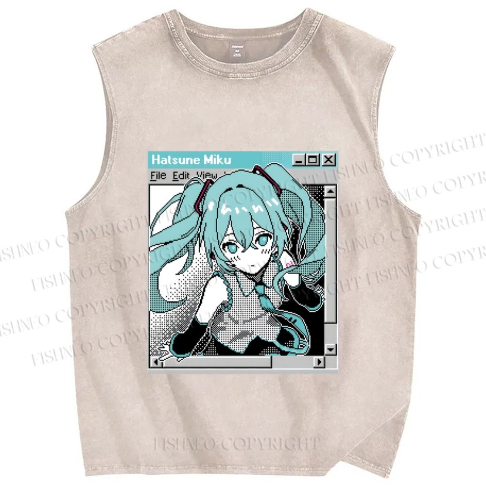 Unisex Hatsune Miku Printed Washed Tank Top