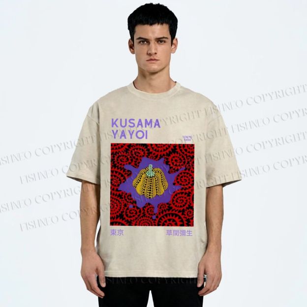 Unisex Yayoi Kusama Pumpkin Printed Washed Tee