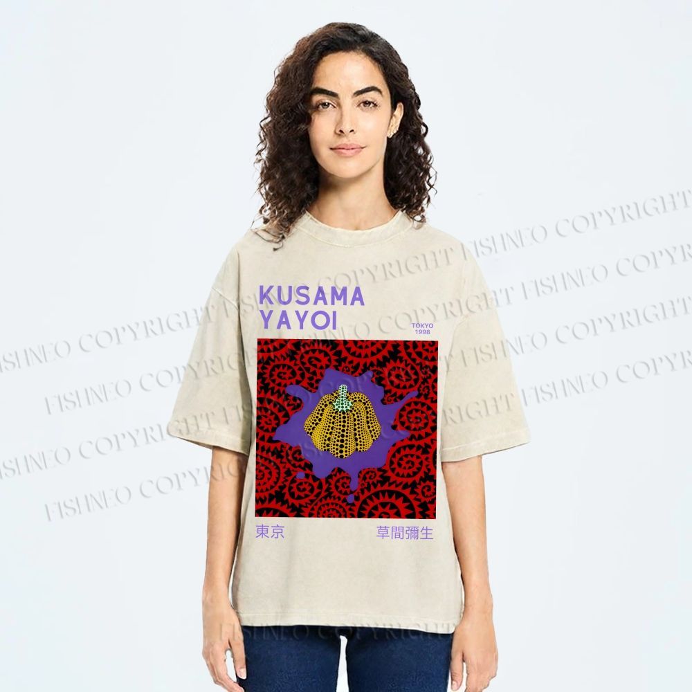 Unisex Yayoi Kusama Pumpkin Printed Washed Tee