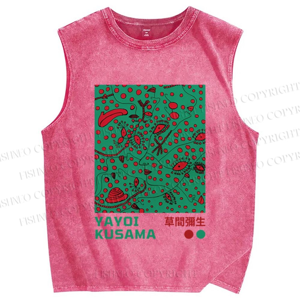 Unisex Yayoi Kusama Weird Poster Printed Washed Tank Top