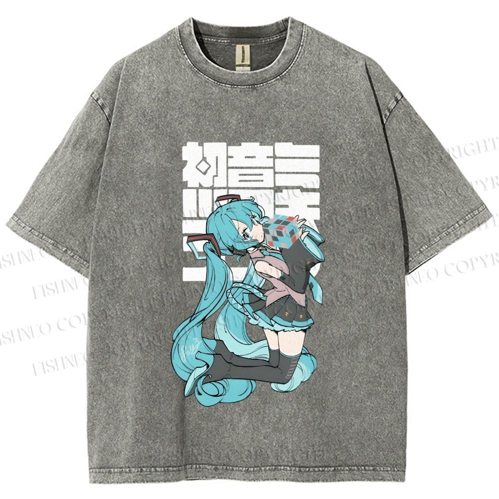 Unisex Hatsune Miku Printed Washed Tee