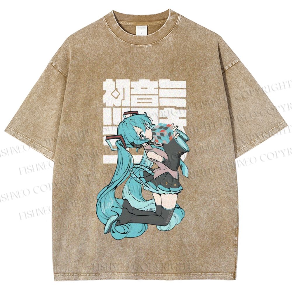 Unisex Hatsune Miku Printed Washed Tee
