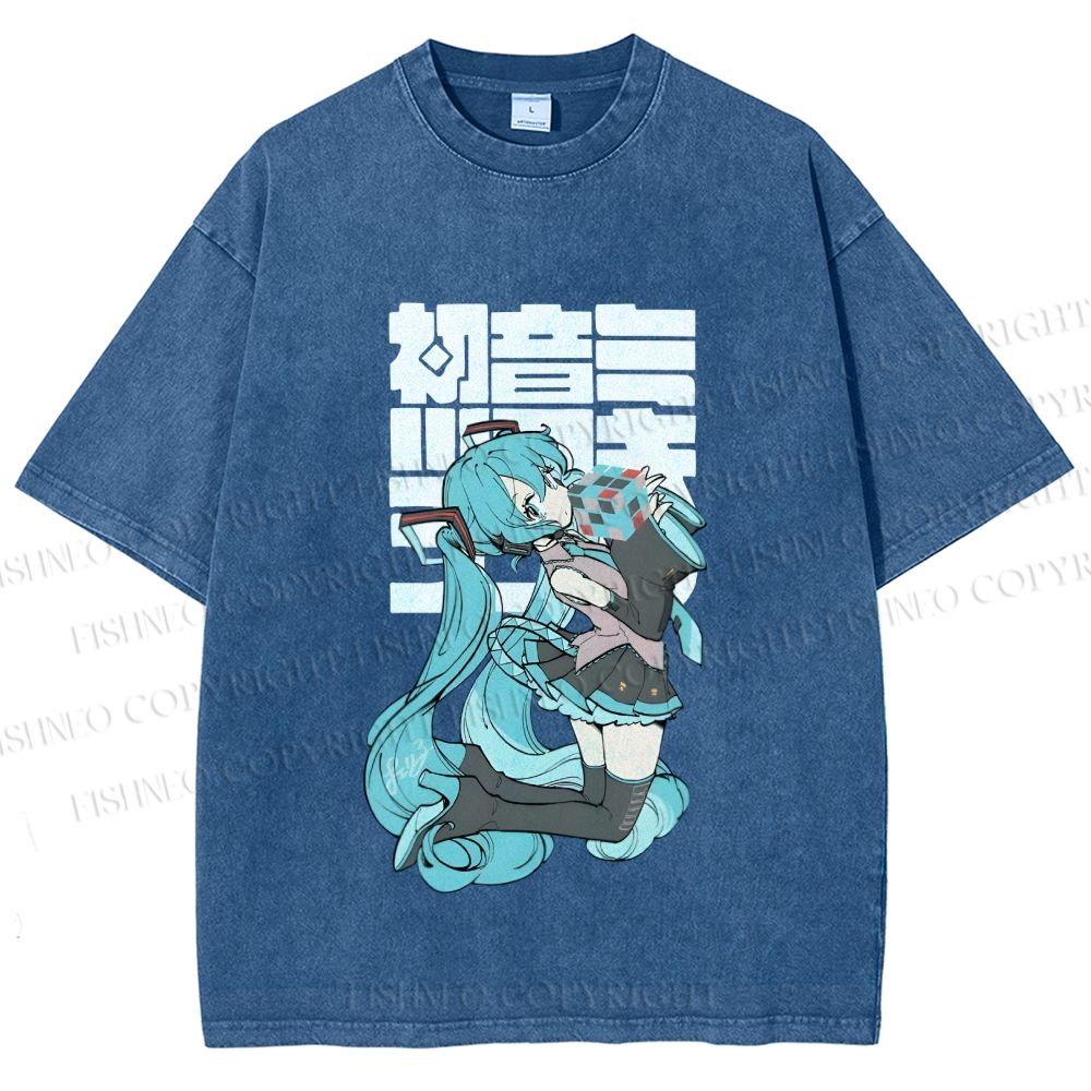 Unisex Hatsune Miku Printed Washed Tee