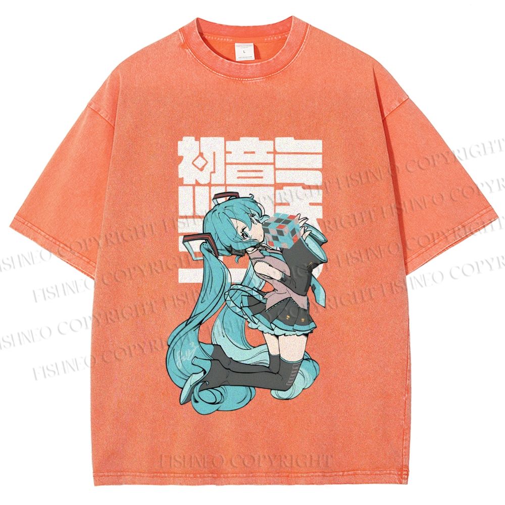 Unisex Hatsune Miku Printed Washed Tee