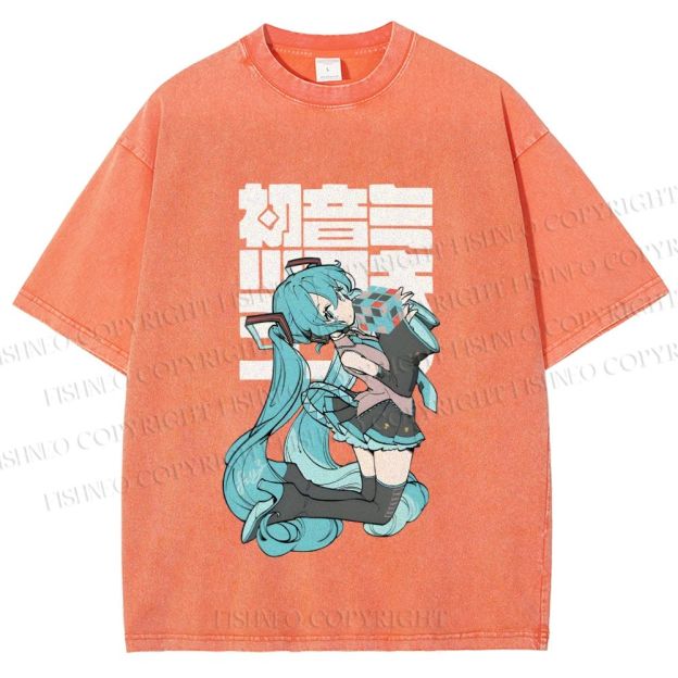 Unisex Hatsune Miku Printed Washed Tee