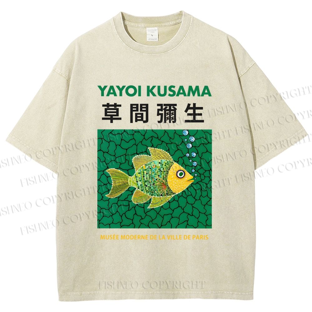 Unisex Yayoi Kusama Art Fish Printed Washed Tee