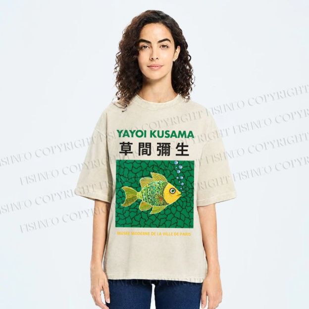Unisex Yayoi Kusama Art Fish Printed Washed Tee