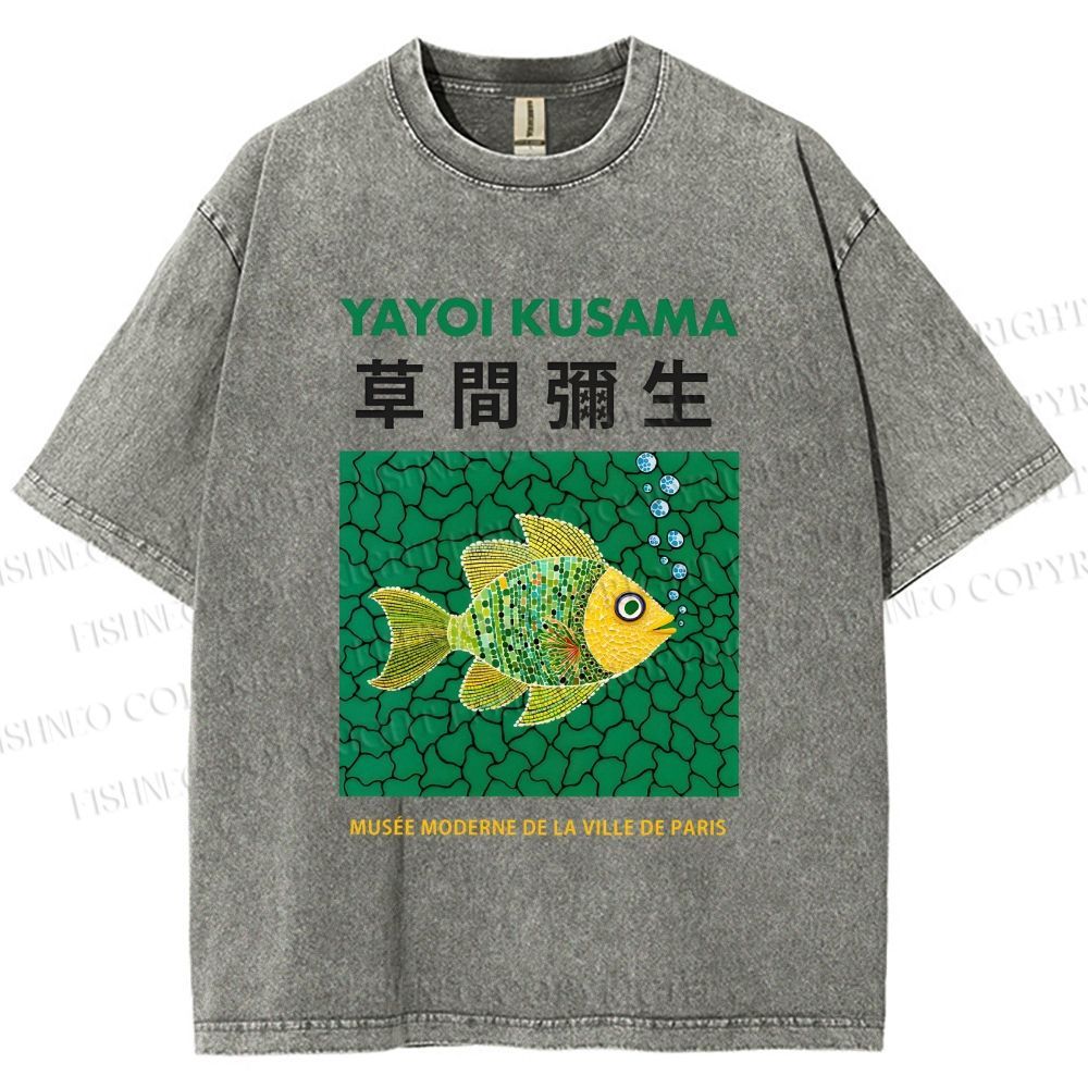 Unisex Yayoi Kusama Art Fish Printed Washed Tee