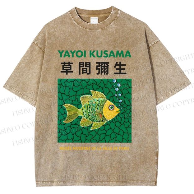 Unisex Yayoi Kusama Art Fish Printed Washed Tee