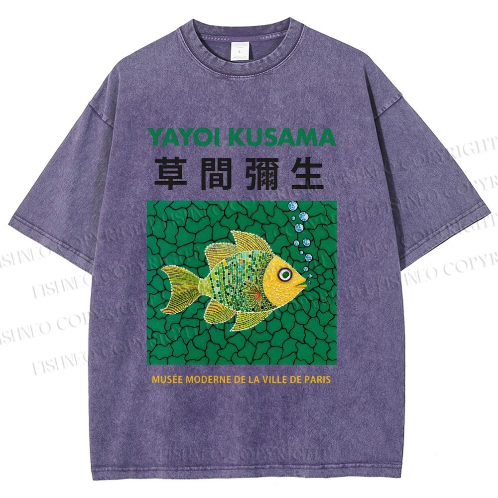 Unisex Yayoi Kusama Art Fish Printed Washed Tee