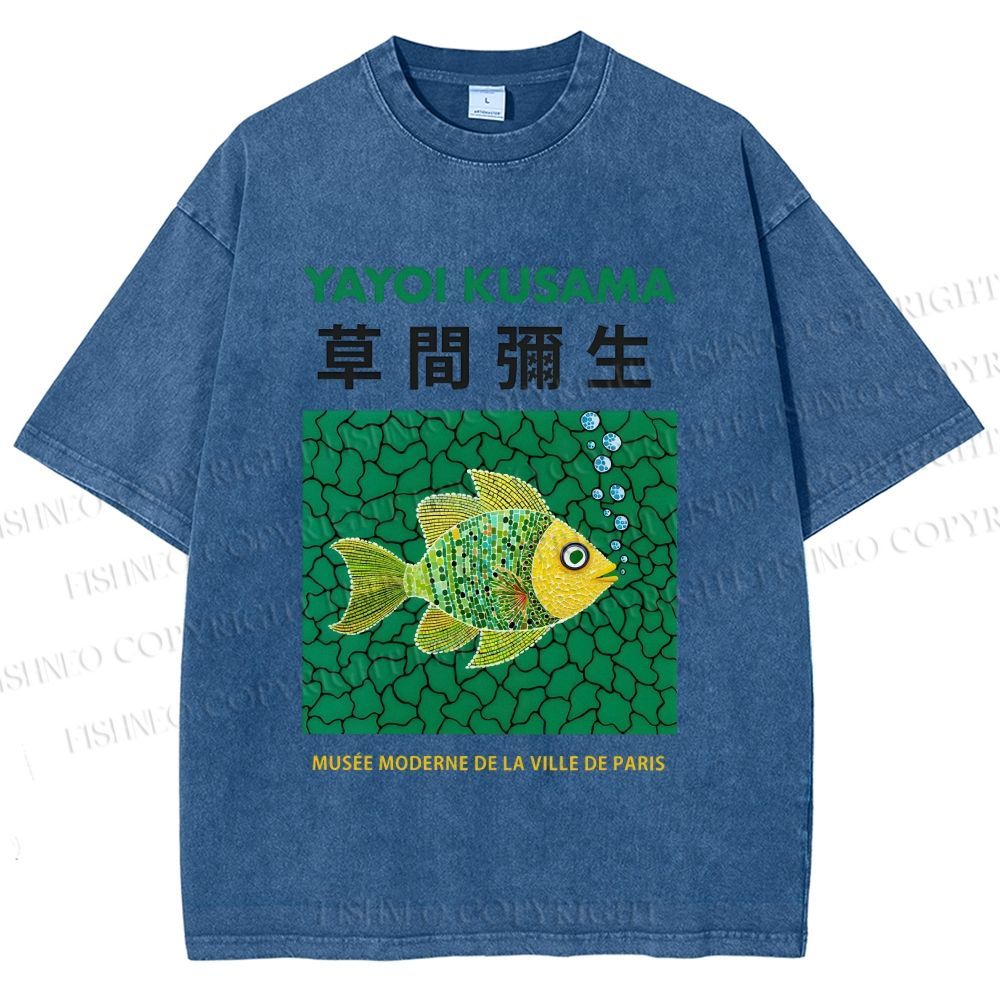 Unisex Yayoi Kusama Art Fish Printed Washed Tee