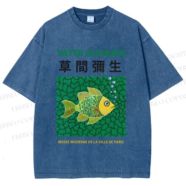 Unisex Yayoi Kusama Art Fish Printed Washed Tee
