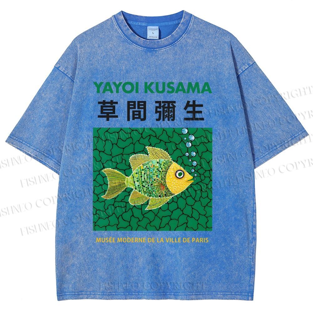Unisex Yayoi Kusama Art Fish Printed Washed Tee