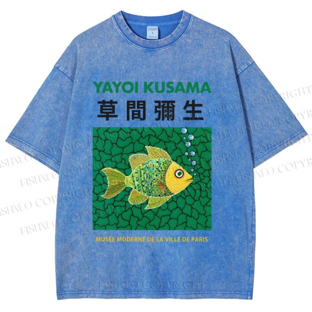 Unisex Yayoi Kusama Art Fish Printed Washed Tee